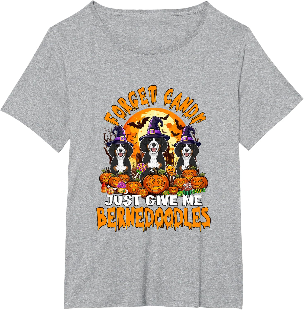 Forget Candy Give Me Bernedoodles Halloween Cosplay Witch T-Shirt - Heather Grey