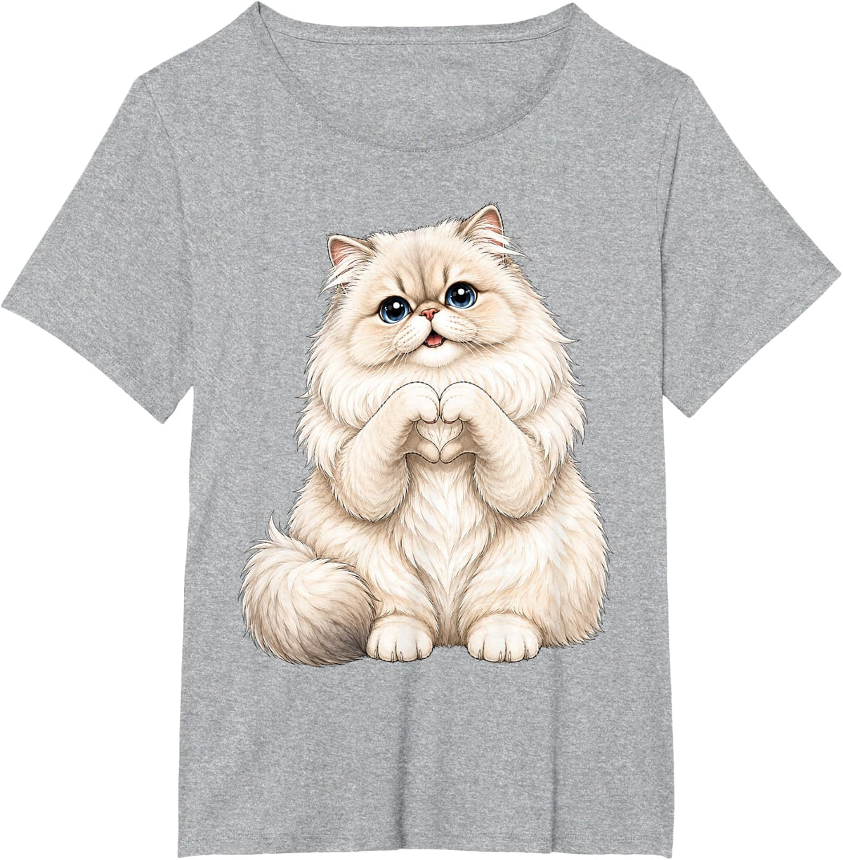 Persian Cat with Heart | Cute Fluffy Royal Kitty with Heart T-Shirt - Heather Grey