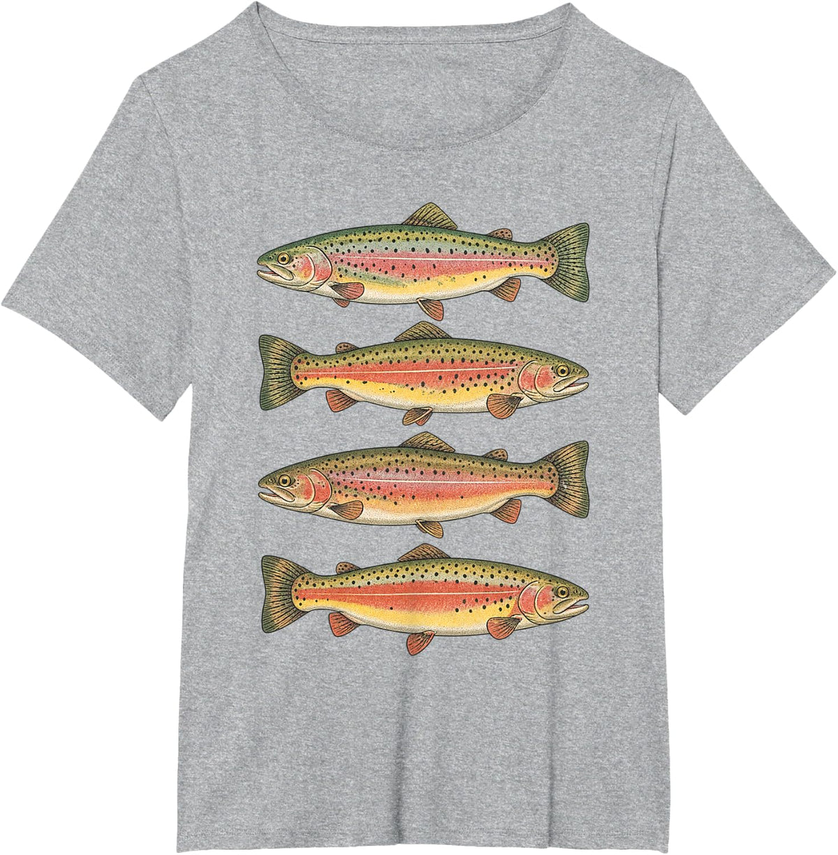 Four Rainbow Trout Vintage Freshwater Fish Art T-Shirt - Heather Grey