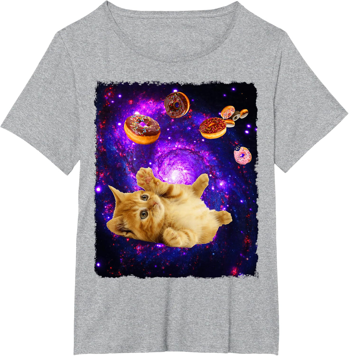 Space Cat Doughnut Shirt Super Flying Kitty Galaxy T Shirt T-Shirt - Heather Grey