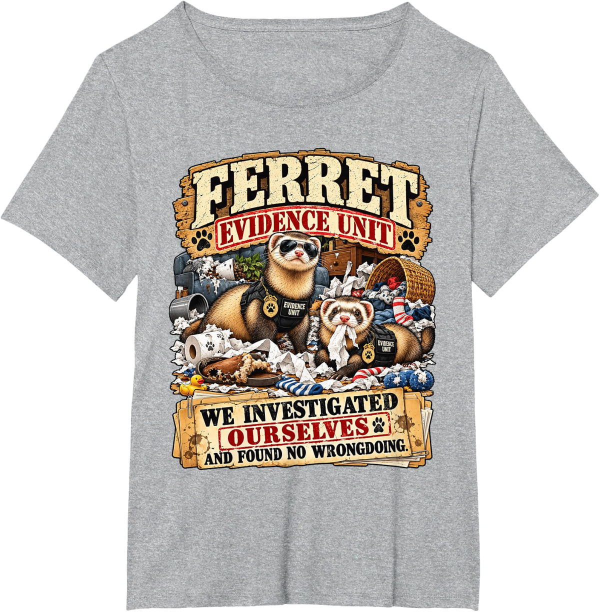 Ferret Forensics Team Funny Exotic Pet Animal Lover Humor T-Shirt - Heather Grey