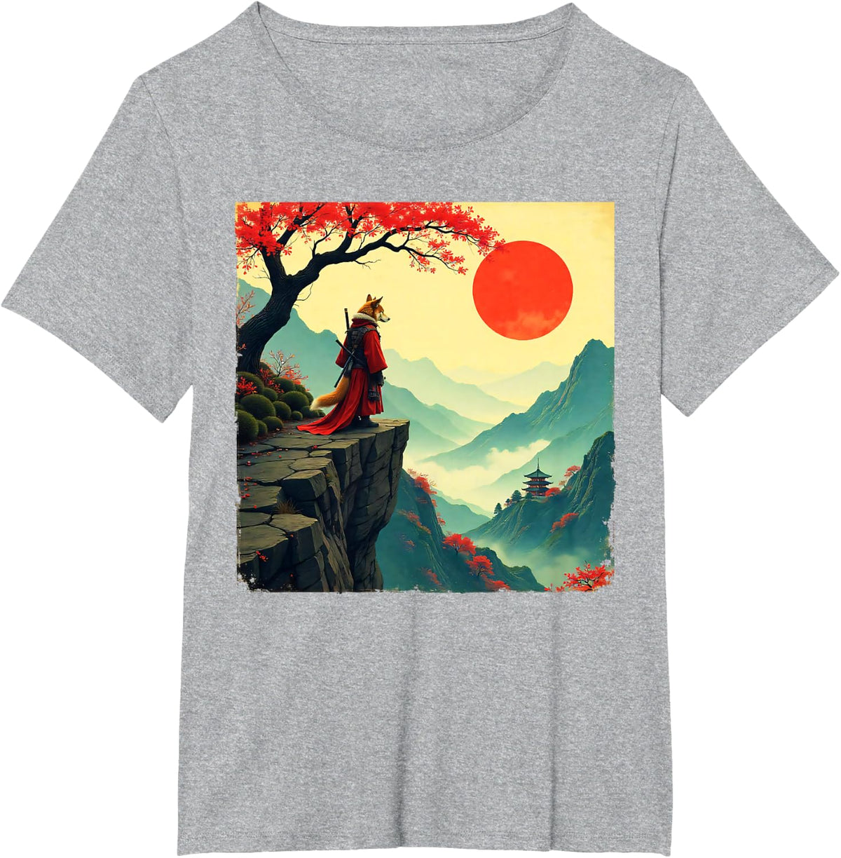 Shiba Inu samurai cool japanese art blossom samurai T-Shirt - Heather Grey