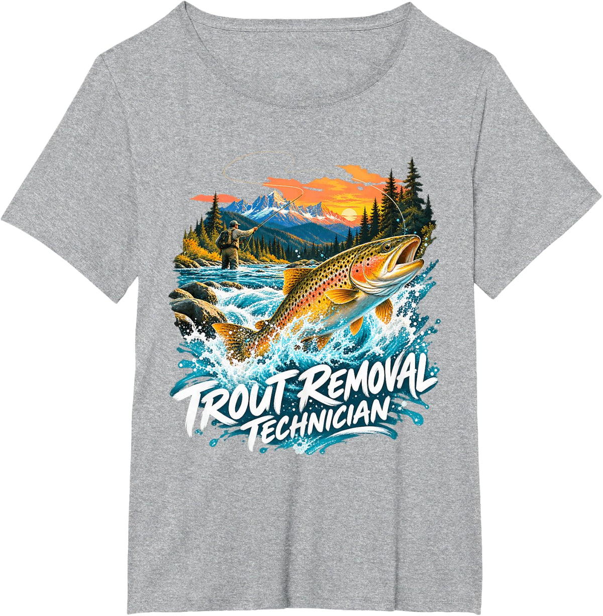 Trout Removal Technician Fly Fisher and Trout T-Shirt - Heather Grey