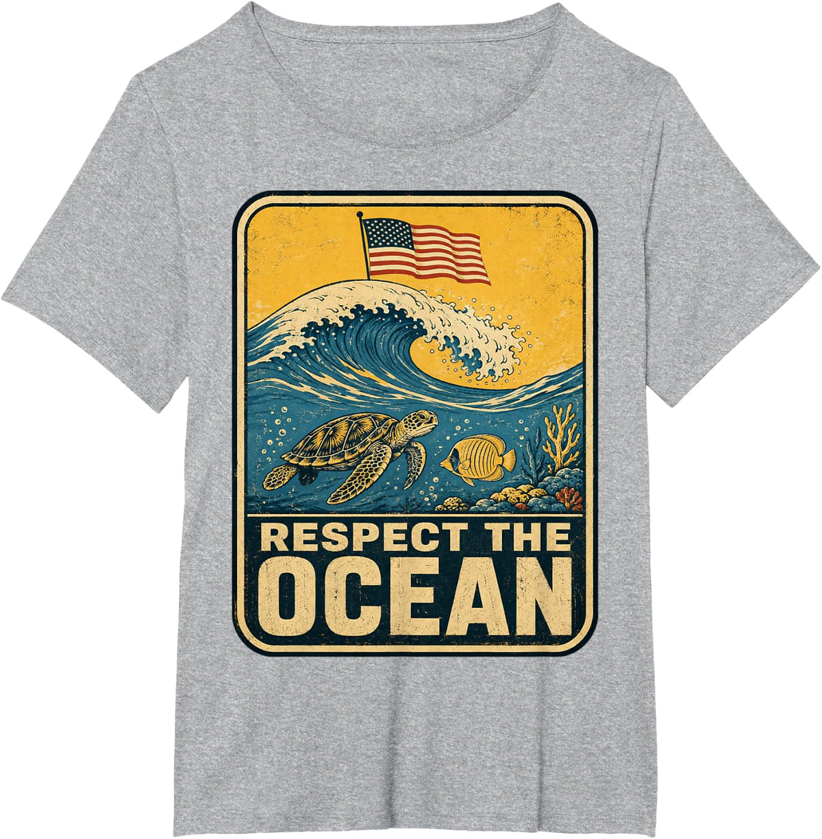 Respect The Ocean Spearfishing Sea Turtle Design T-Shirt - Heather Grey