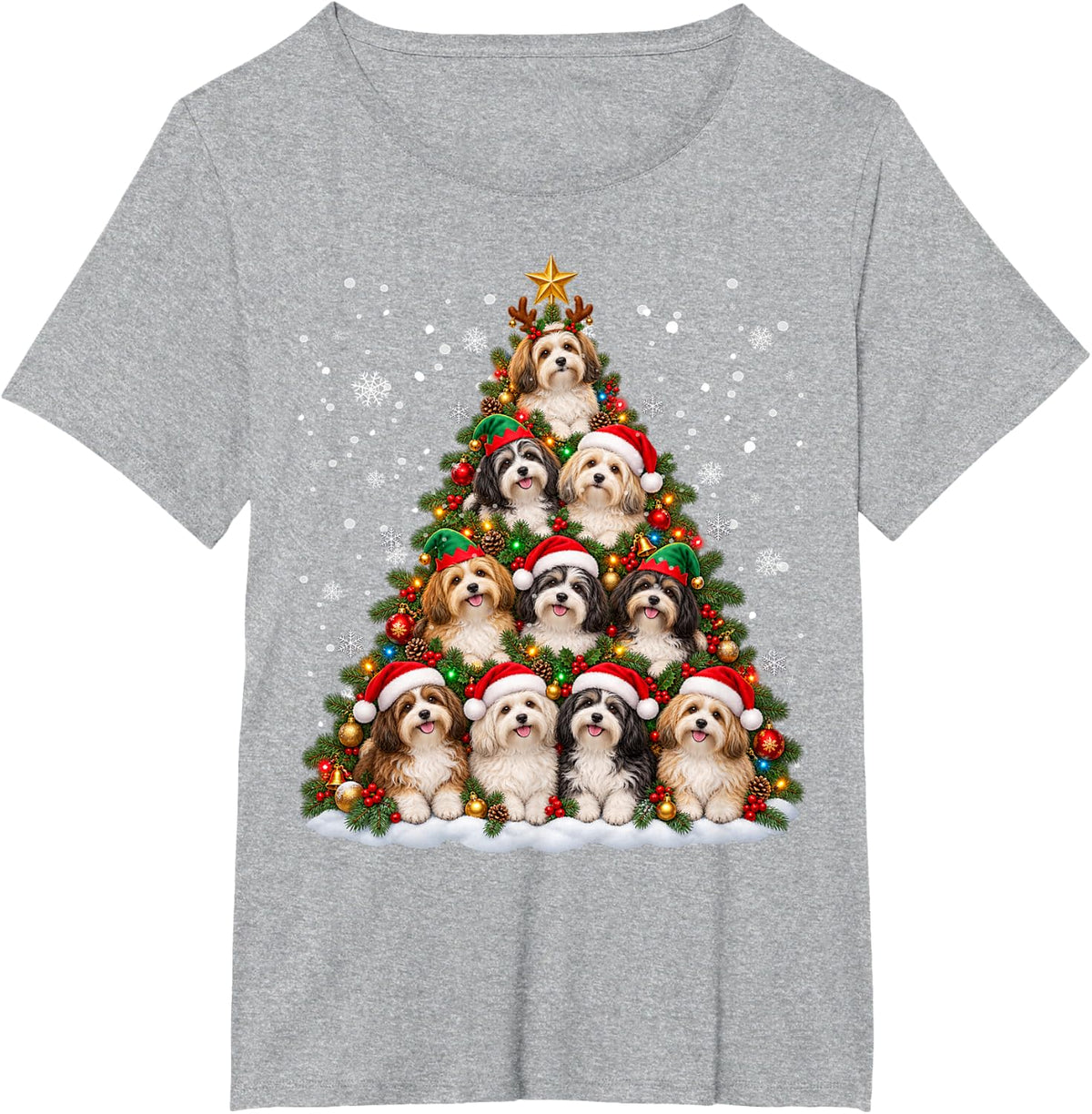 Funny Christmas Tree Havanese Family Xmas Pajamas T-Shirt - Heather Grey