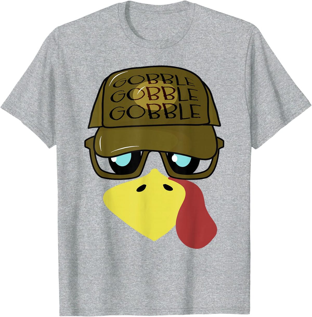 Thanksgiving Turkey Face with Sunglasses Funny Turkey Face T-Shirt - Heather Grey