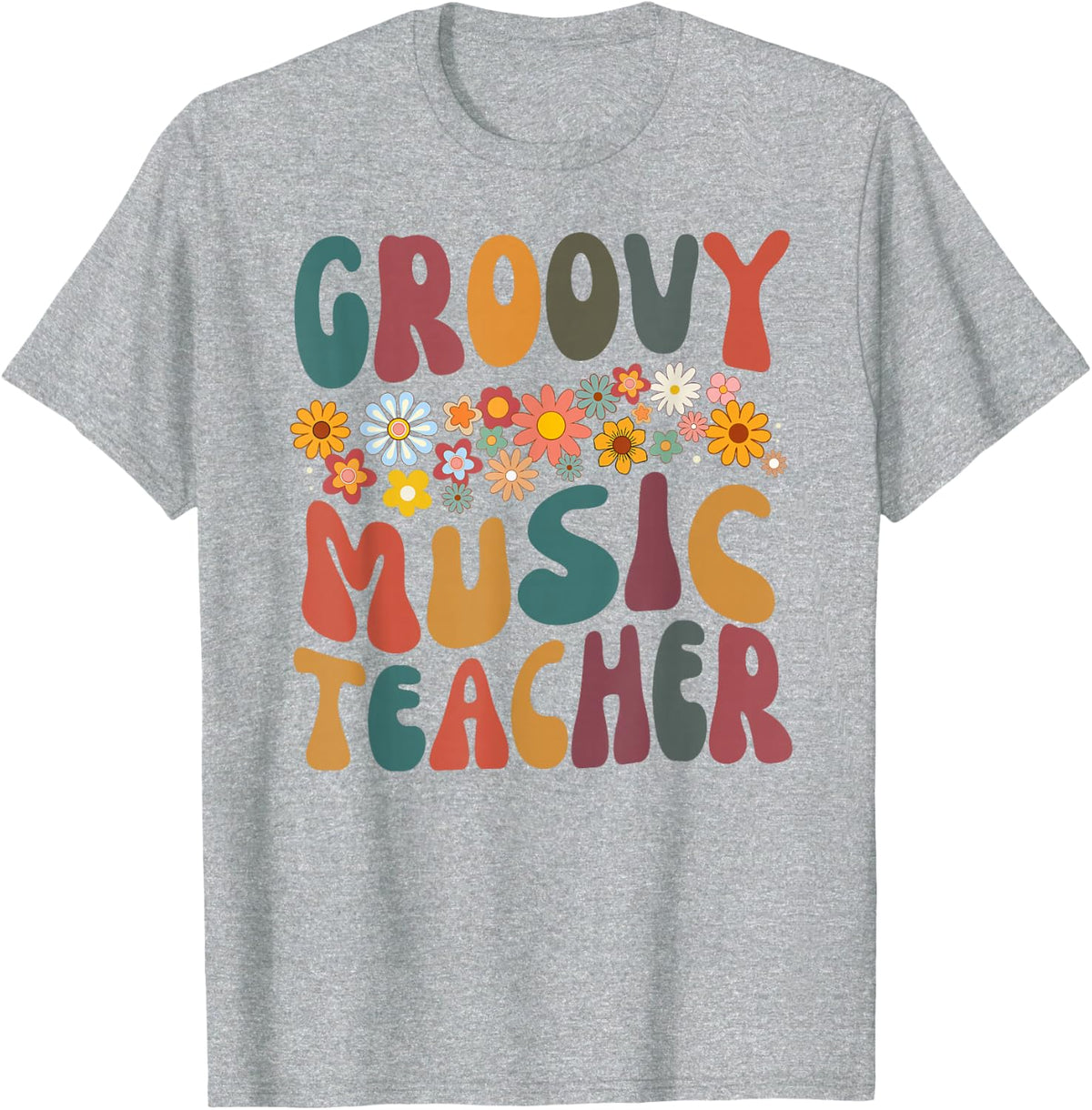 Groovy Music Teacher Retro Colorful Design T-Shirt - Heather Grey