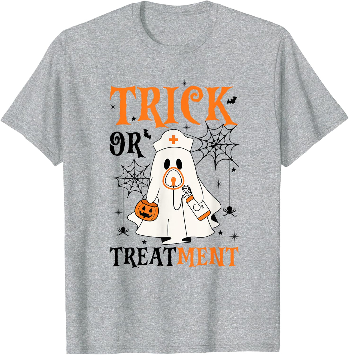 Trick Or Treatment Respiratory Therapist Nurse Halloween T-Shirt - Heather Grey