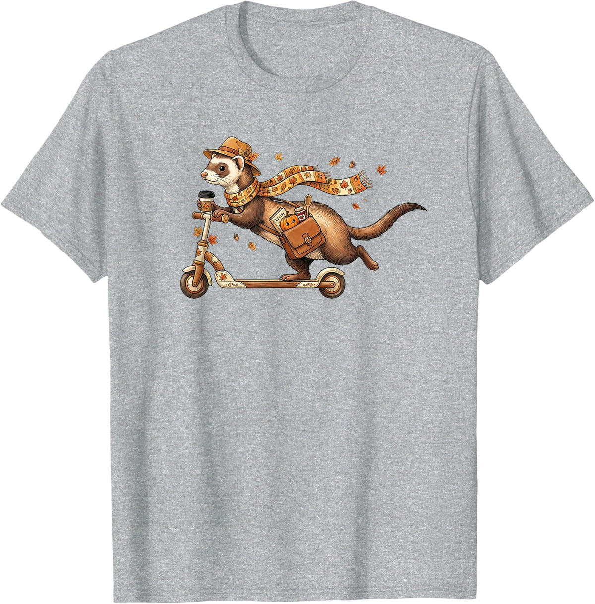 Funny Autumn Scooter Ferret Thanksgiving Womens Mens Kids T-Shirt - Heather Grey