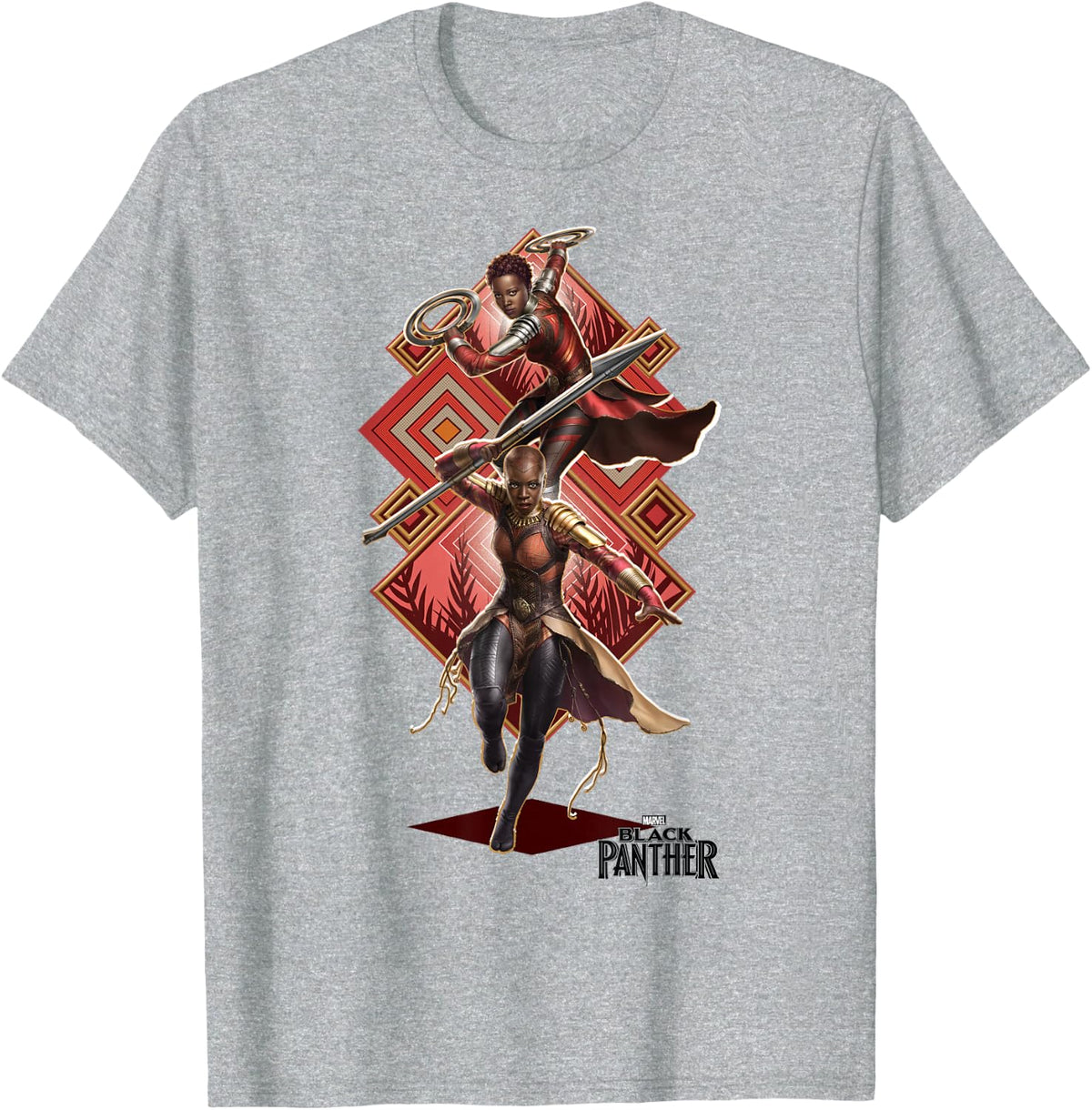Marvel Black Panther Movie Okoye Nakia Diamond Pose T-Shirt - Heather Grey