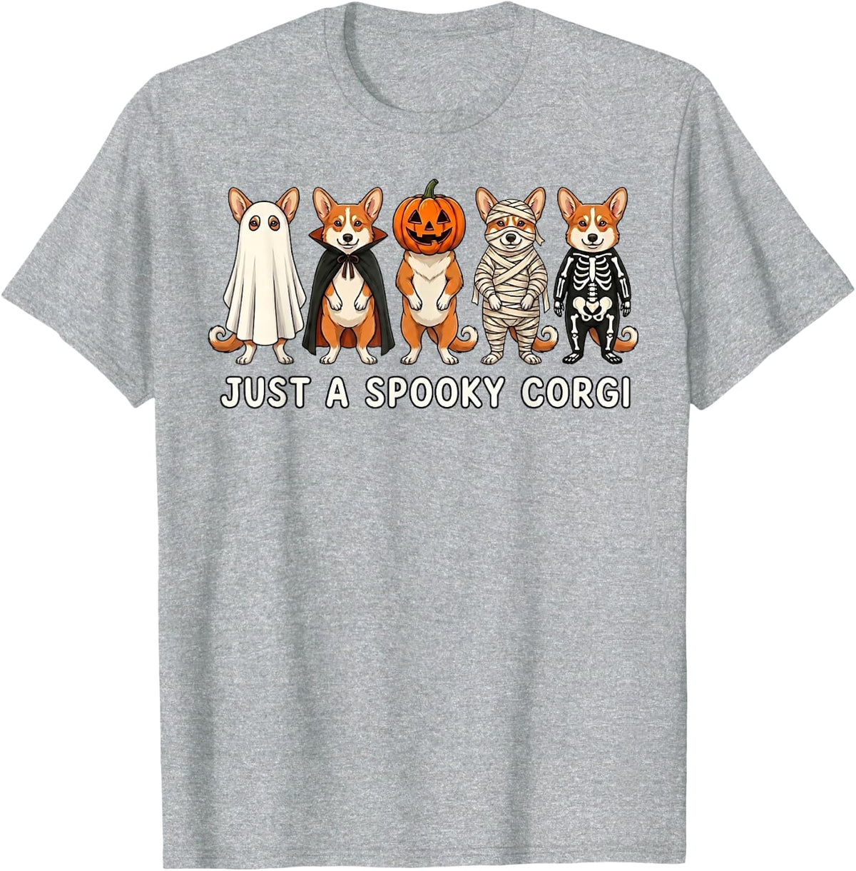 Just A Spooky Corgi Funny Cute Halloween Costume T-Shirt - Heather Grey