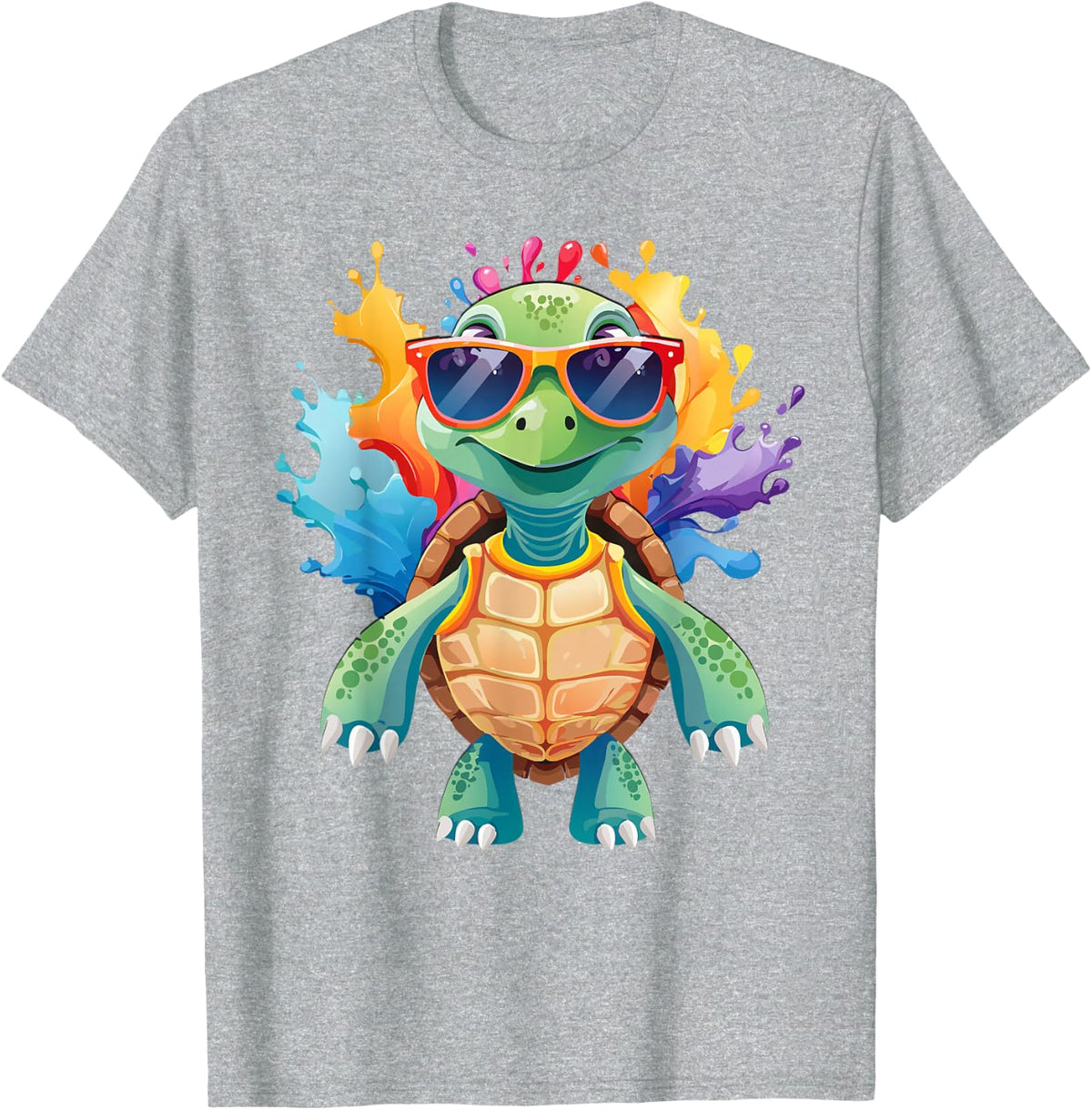 Cute Turtle Wearing Sunglasses Paint Splash Sea Animal T-Shirt - Heather Grey
