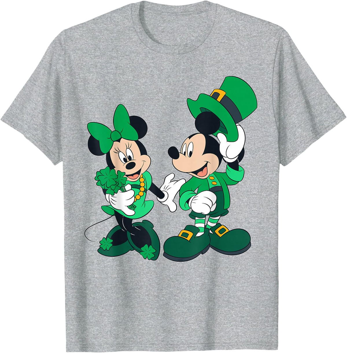 Disney Green Leprechaun Mickey & Minnie St. Patrick's Day T-Shirt - Heather Grey
