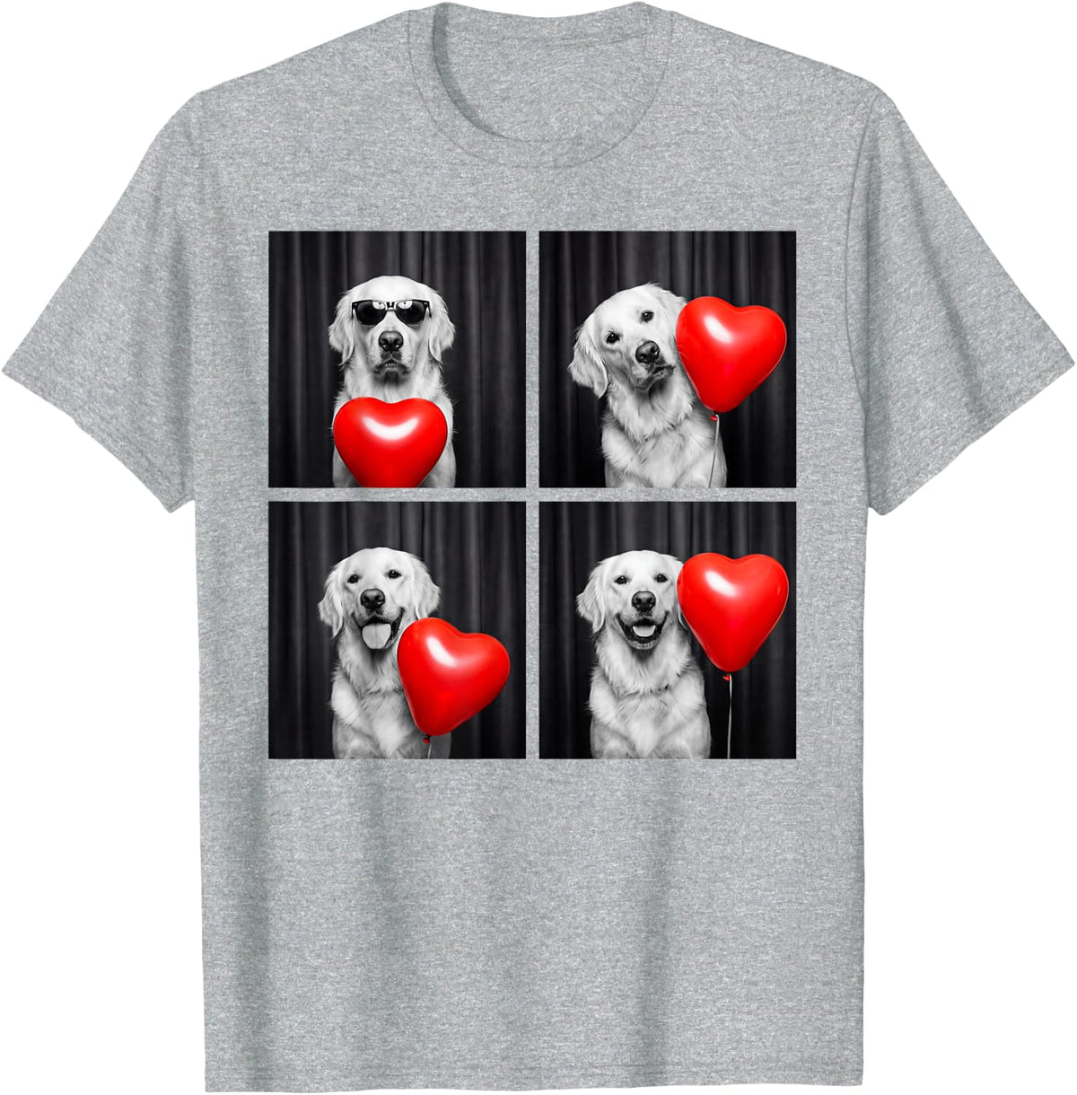 Funny Golden Retriever Photobooth Dog Lover Valentines T-Shirt - Heather Grey
