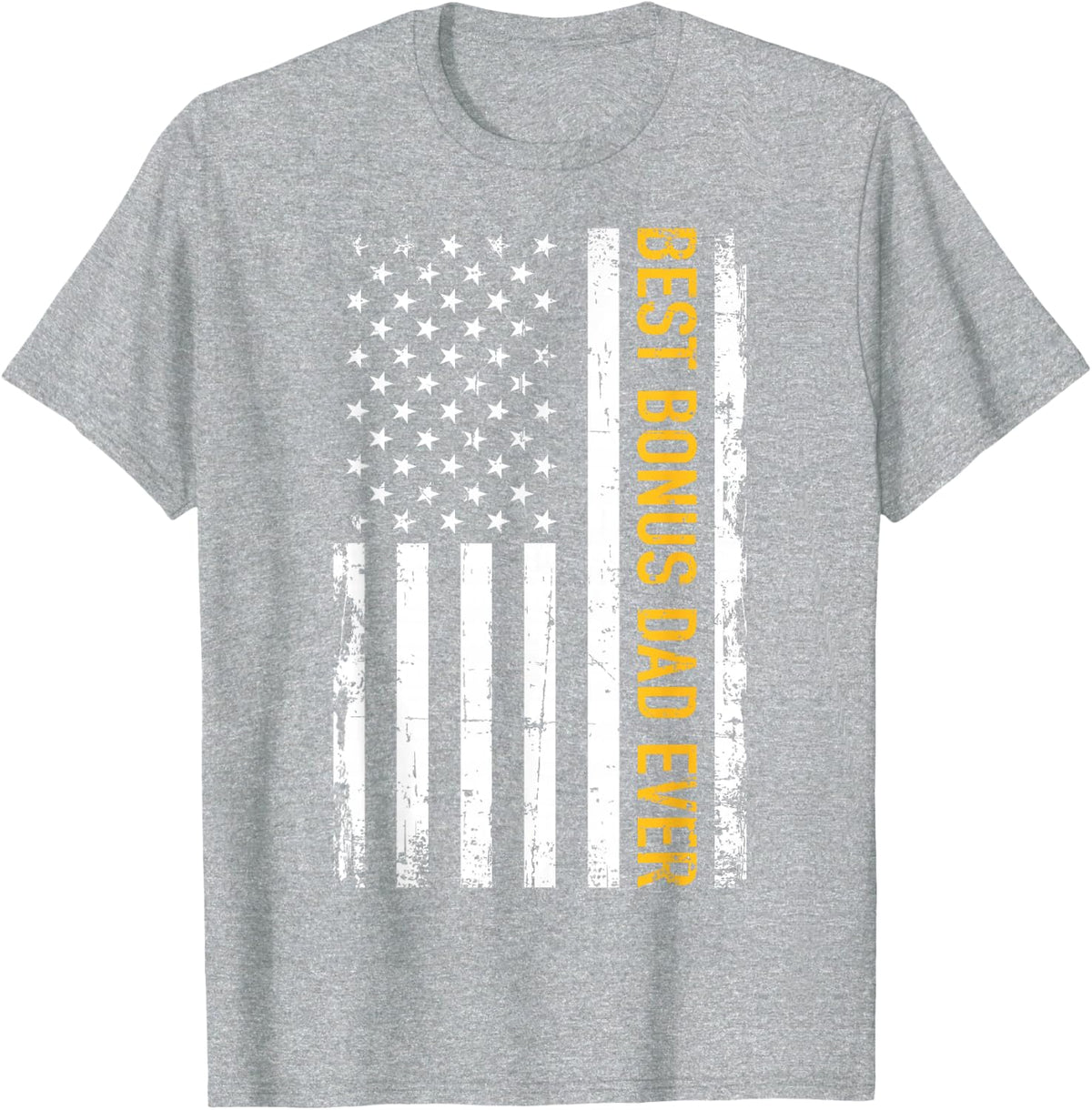 Best Bonus Dad Ever with US American Flag Tee Shirt for Step Dad - Heather Grey