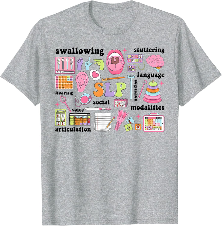 SLP Speech Therapy Speech Language Pathologist Appreciation T-Shirt - Heather Grey