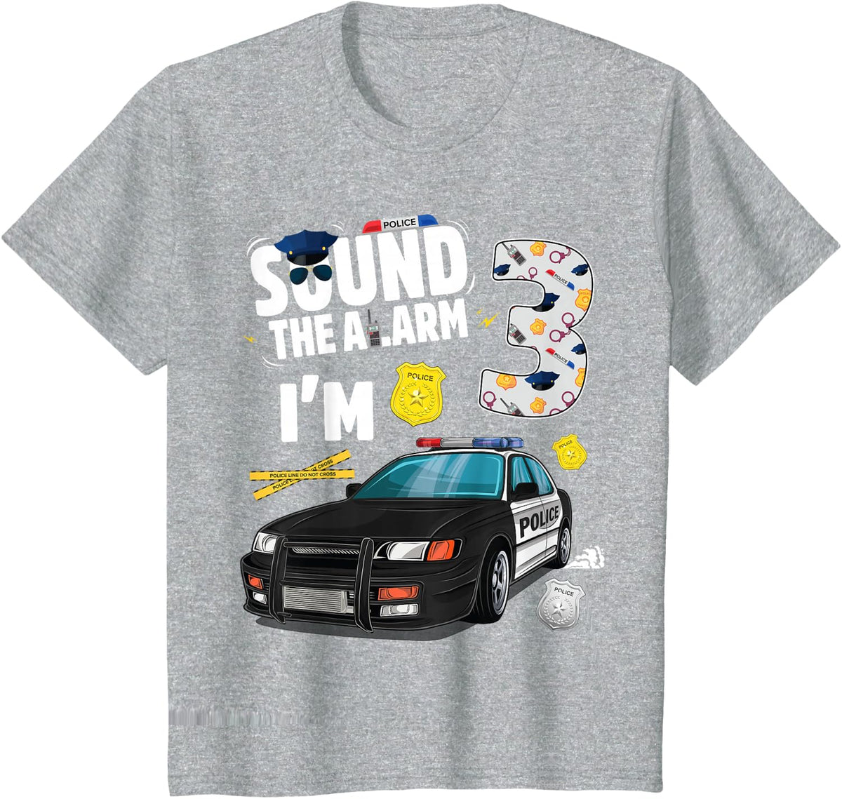 Kids Police Car 3rd Birthday Boy 3 year old Cop Policeman Officer T-Shirt - Heather Grey